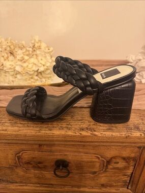 Dolce Vita Braided Black Block Heel Sandals